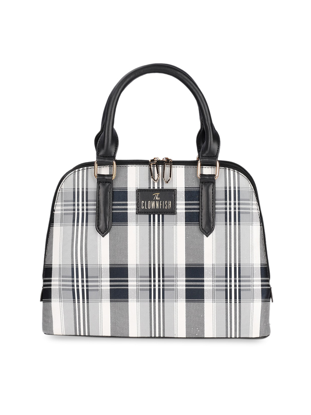 THE CLOWNFISH Andrea Checked Leather Structured Handheld Bag