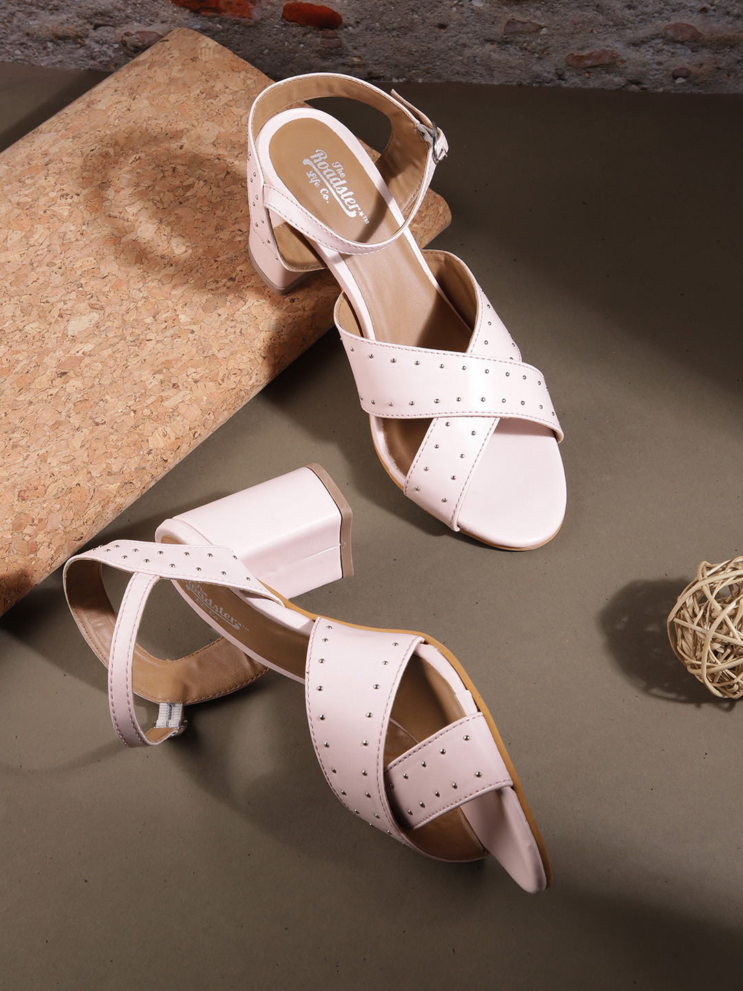 The Roadster Lifestyle Co Women Light Pink & Silver-Toned Embellished Block Heels