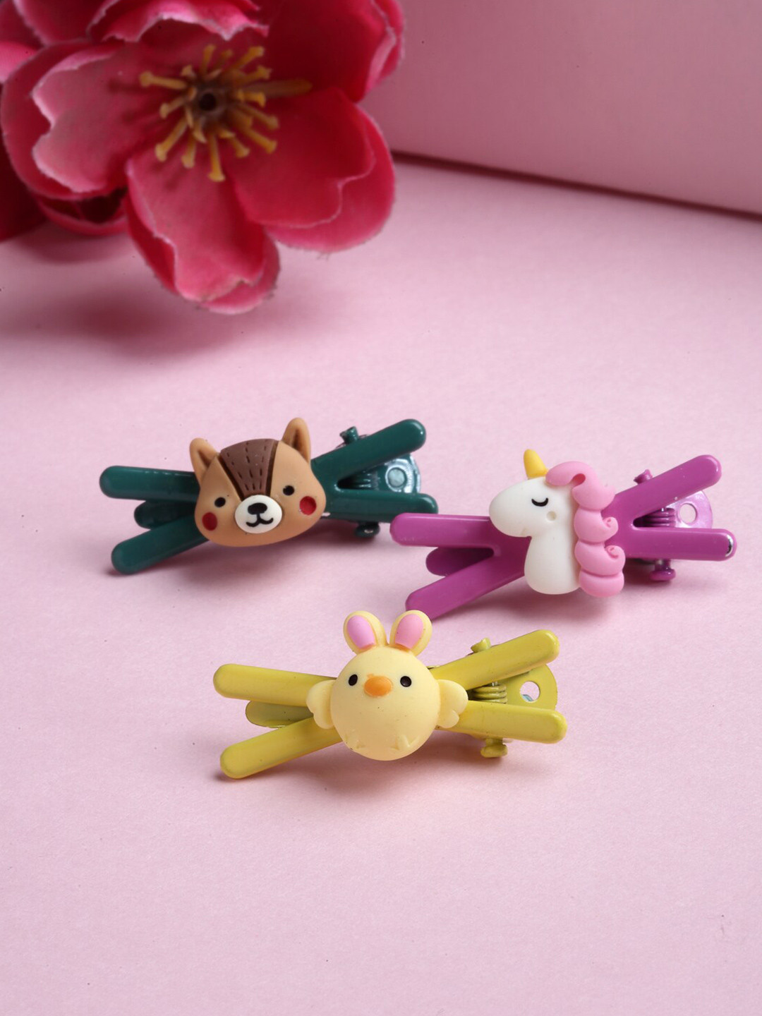 VOGUE PANASH Girls Green & Purple Set of 3 Embellished Alligator Hair Clip