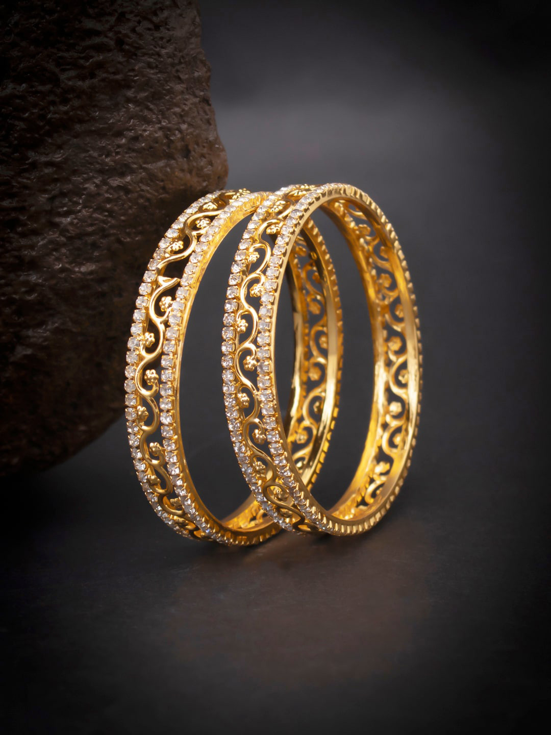 Sukkhi Set Of 2 Gold-Plated White Austrian Diamond-Studded Bangles