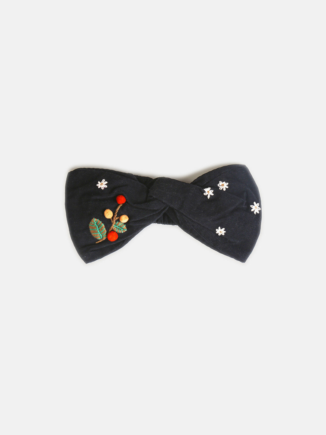 Cherry Crumble Girls Black & White Embroidered Cotton Headband