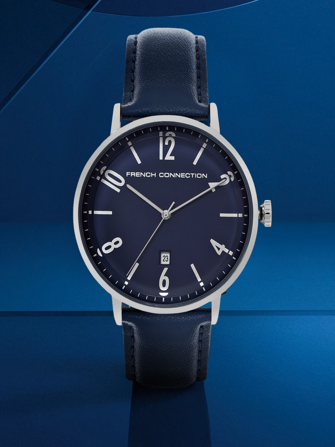 French Connection Men Blue Dial & Blue Leather Straps Analogue Watch FC155U