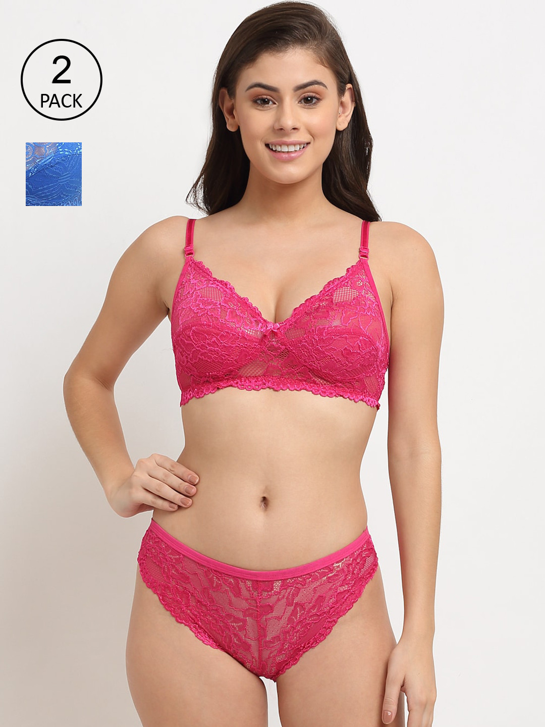 Friskers Women Pack of 2 Blue & Pink Non padded Spandex Lingerie set-2O-306-05-310-07-30