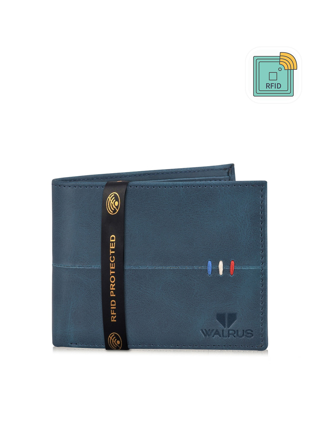 Walrus Men Blue Two Fold Ecofriendly Vegan Leather Bi-Fold Wallet With RFID Protection