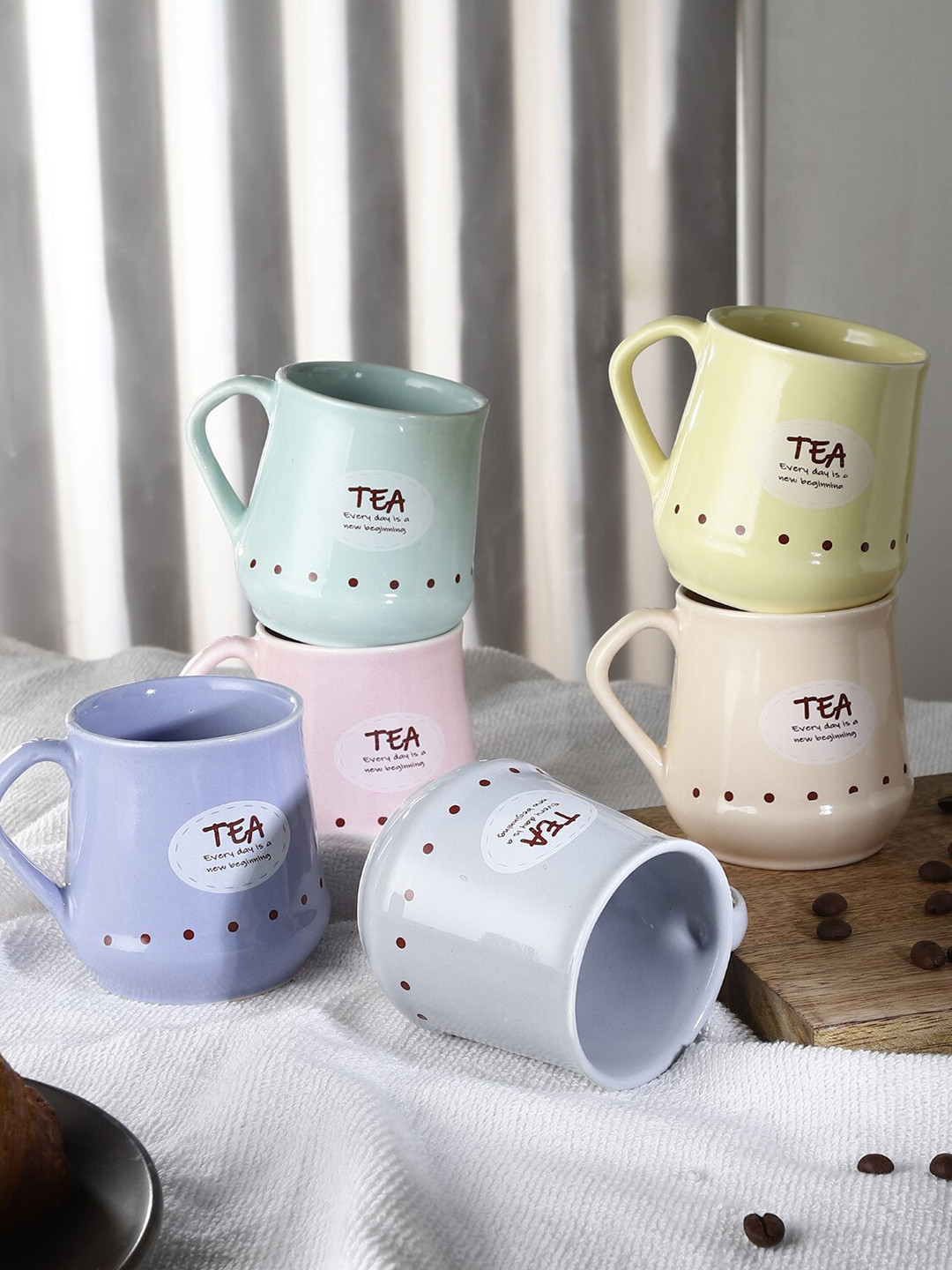 The Decor Mart Sienna Multicoloured Typography Ceramic Microwave Safe 6 Piece Mugs-190ml