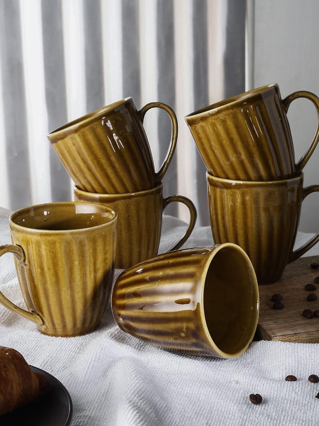The Decor Mart Brown Ceramic Microwave Safe 6 Piece Mugs-300ml