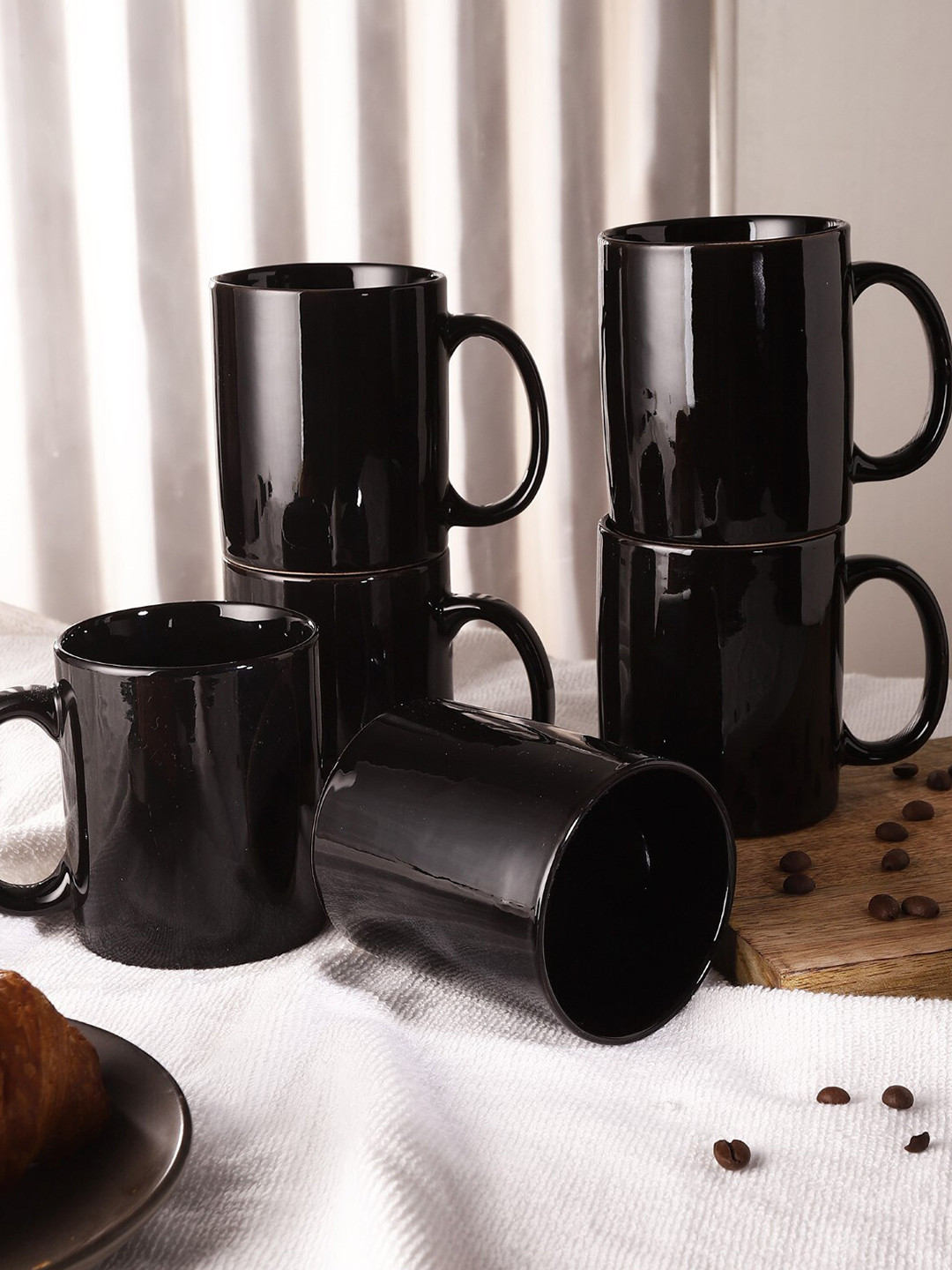 The Decor Mart Marble Designed Black Ceramic Microwave Safe 6 Piece Mugs-325ml