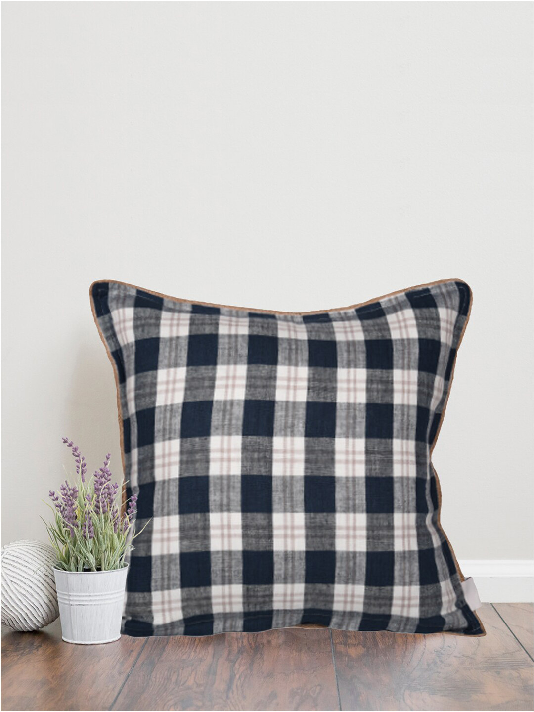 Home White & Blue Checked Square Cushion Covers