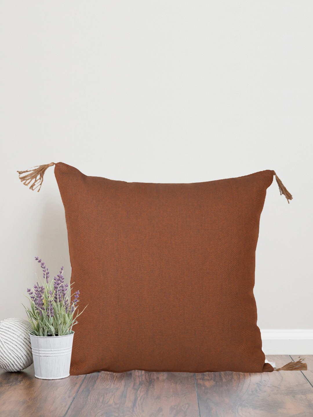 Home Rust Brown Handloom Square Cushion Covers