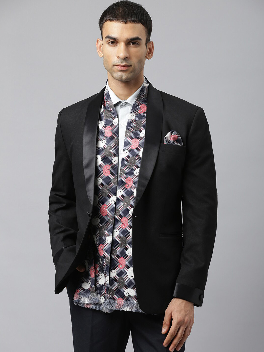 Tossido Men Blue & Pink Printed Stole & Pocket Square Set