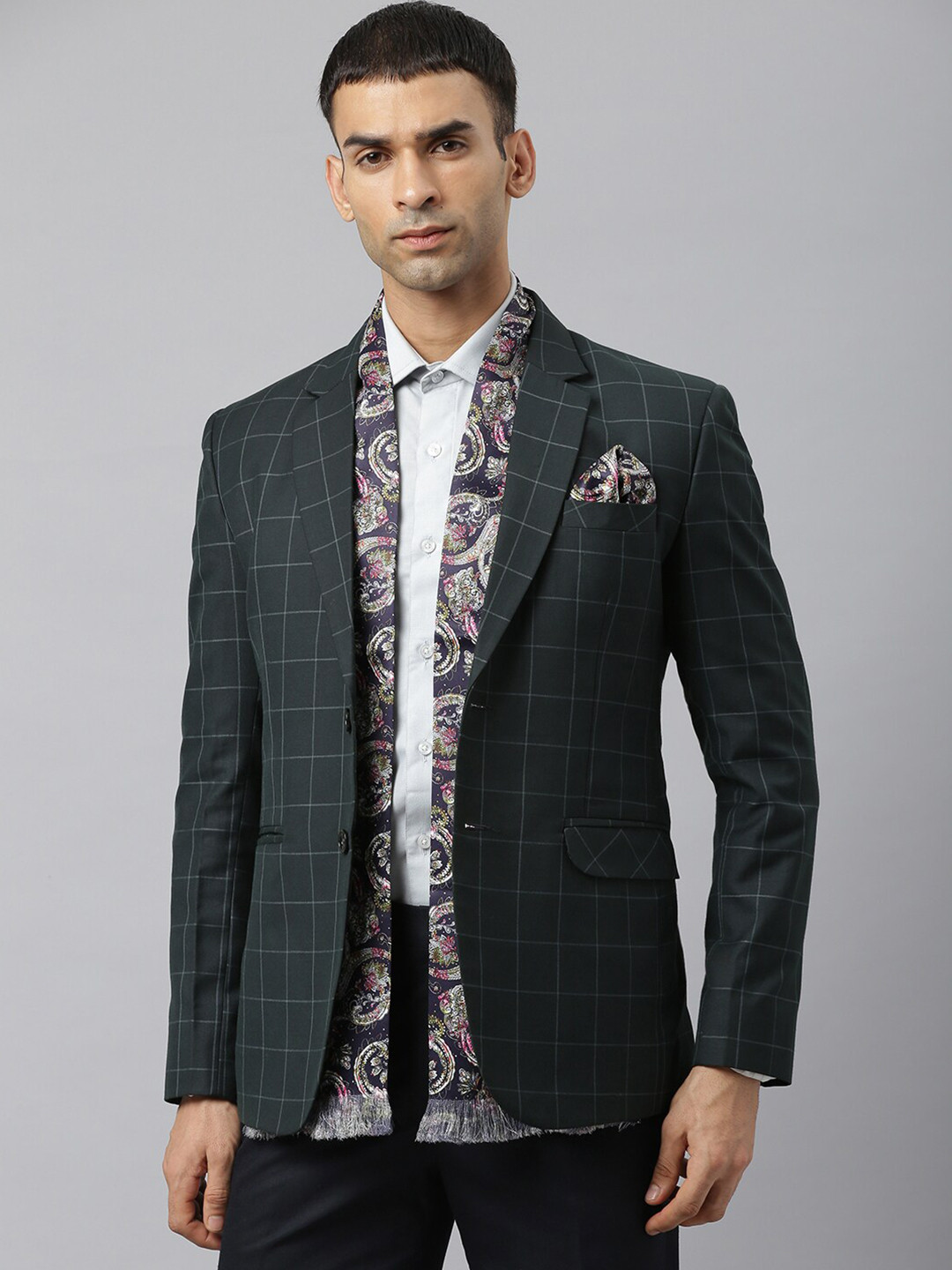 Tossido Men Blue & Green Printed Stole With Pocket Square