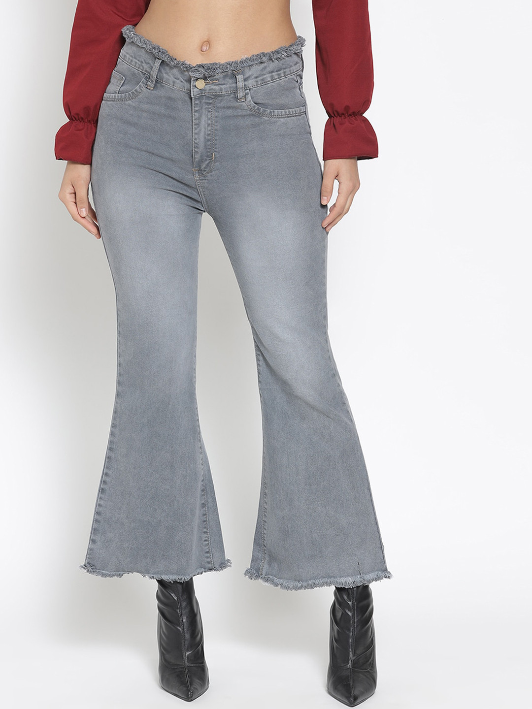 MARC LOUIS Women Grey Bootcut Light Fade Jeans