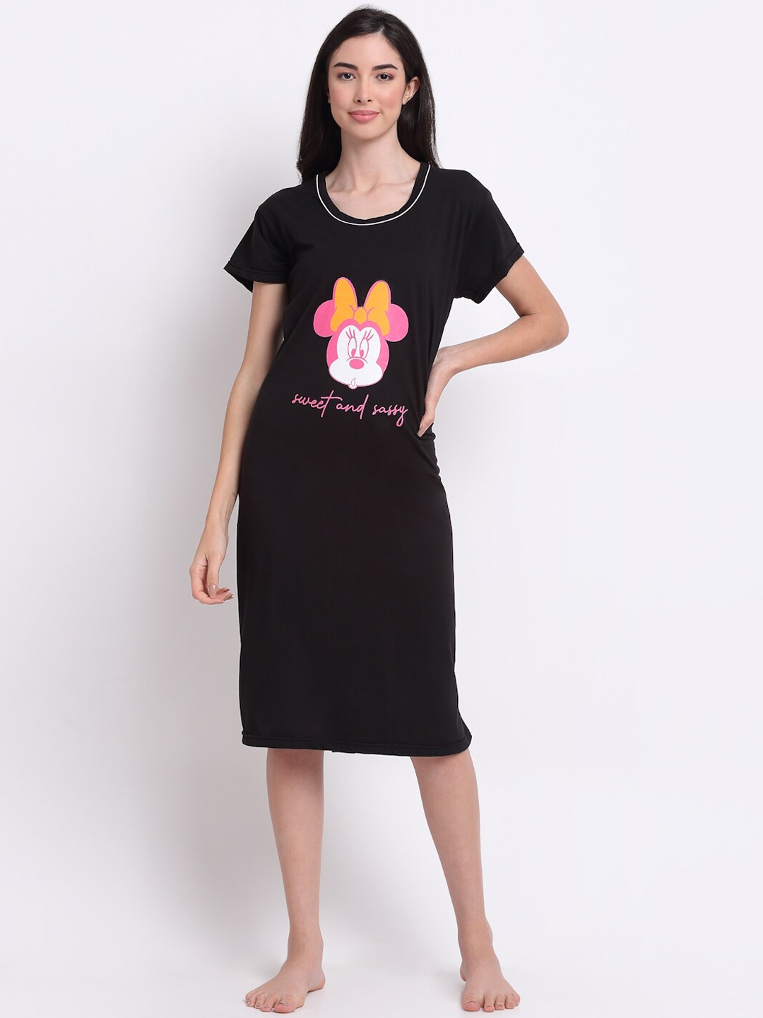 Buy Secret Wish Black Printed Pure Cotton Nightdress Nightdress