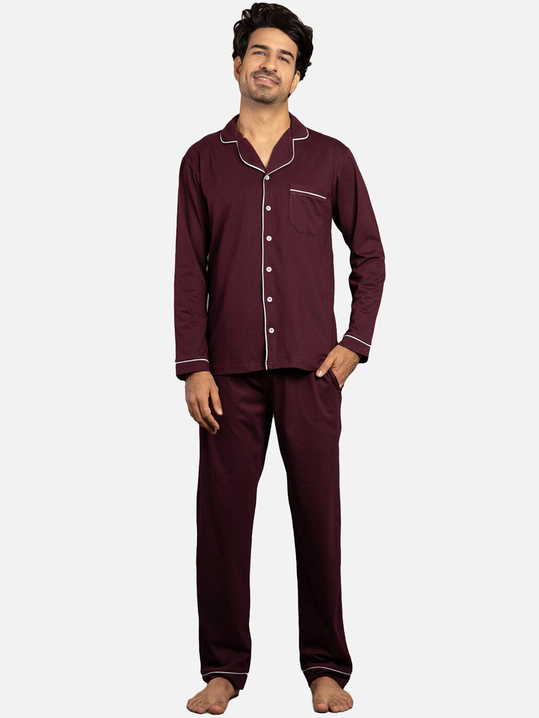 Nite Flite Men Brown & White Night suit