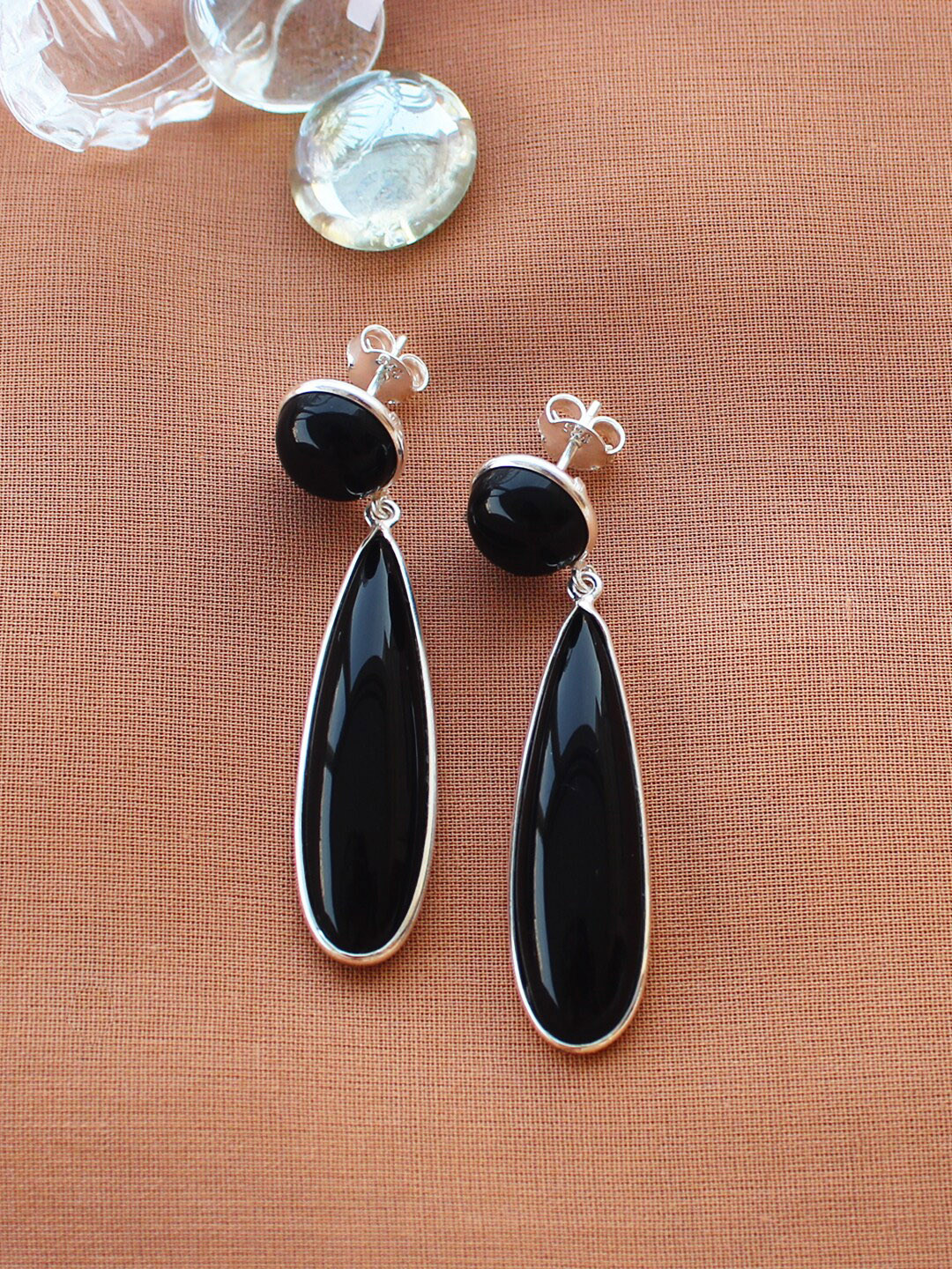 ERILINE JEWELRY 925 Sterling Silver with Black Onyx Contemporary Drop Earrings