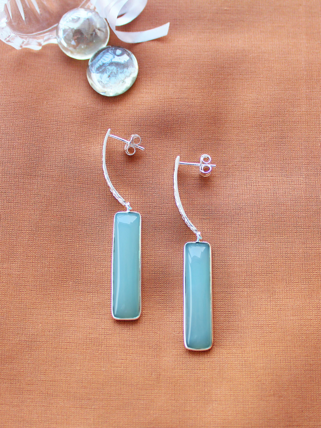 ERILINE JEWELRY 925 Sterling Silver-Plated & Blue Geometric Drop Earrings