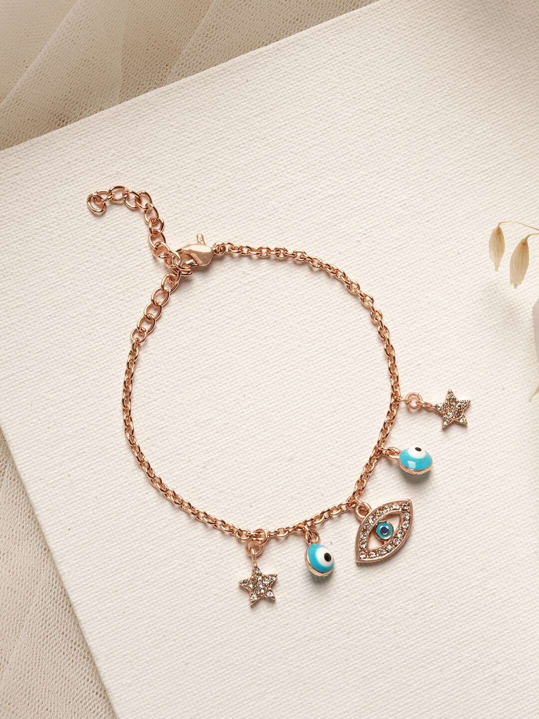 JOKER & WITCH Women Rose Gold & Blue Brass Cosmos Blue Evil Eye Bracelet