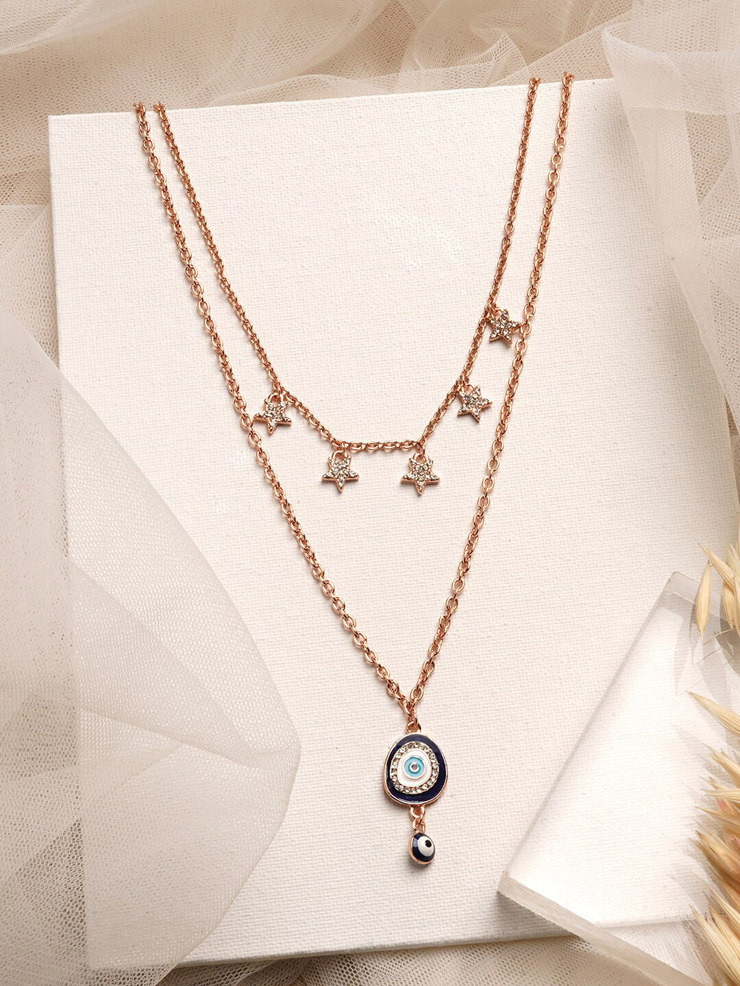 JOKER & WITCH Gold-Toned & Black Rhinestone Brass Layered Necklace