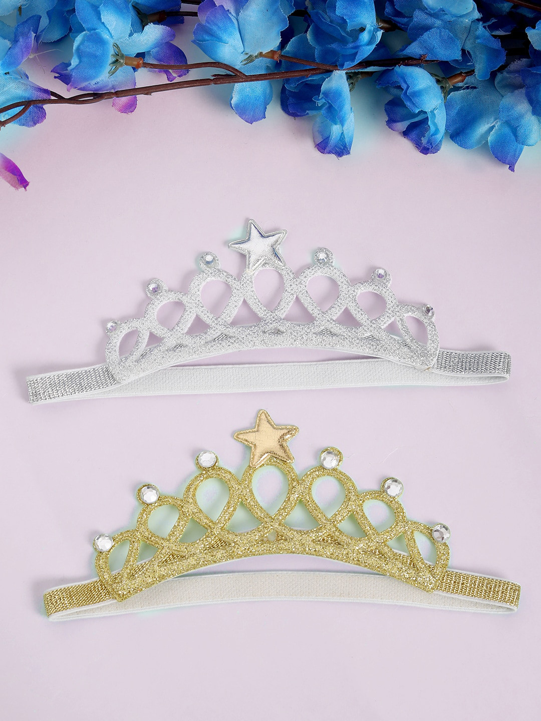 Babymoon Girls Set Of 2 Gold-Toned & Silver-Toned Embellished Hairbands