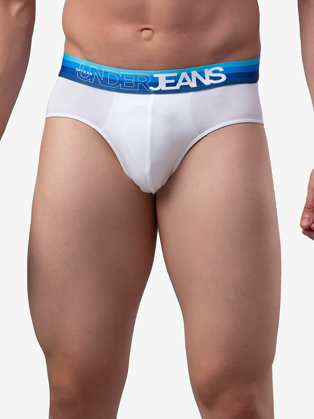UnderJeans by Spykar Men White & Blue Brand Logo Printed Basic Briefs