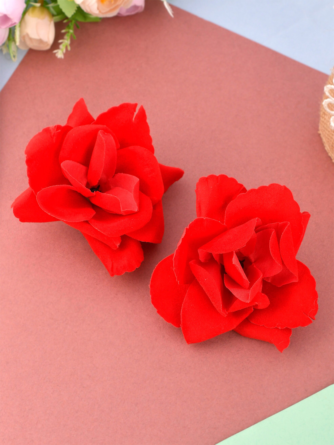 Silvermerc Designs Women Set Of 2 Red Rose Hair Clips