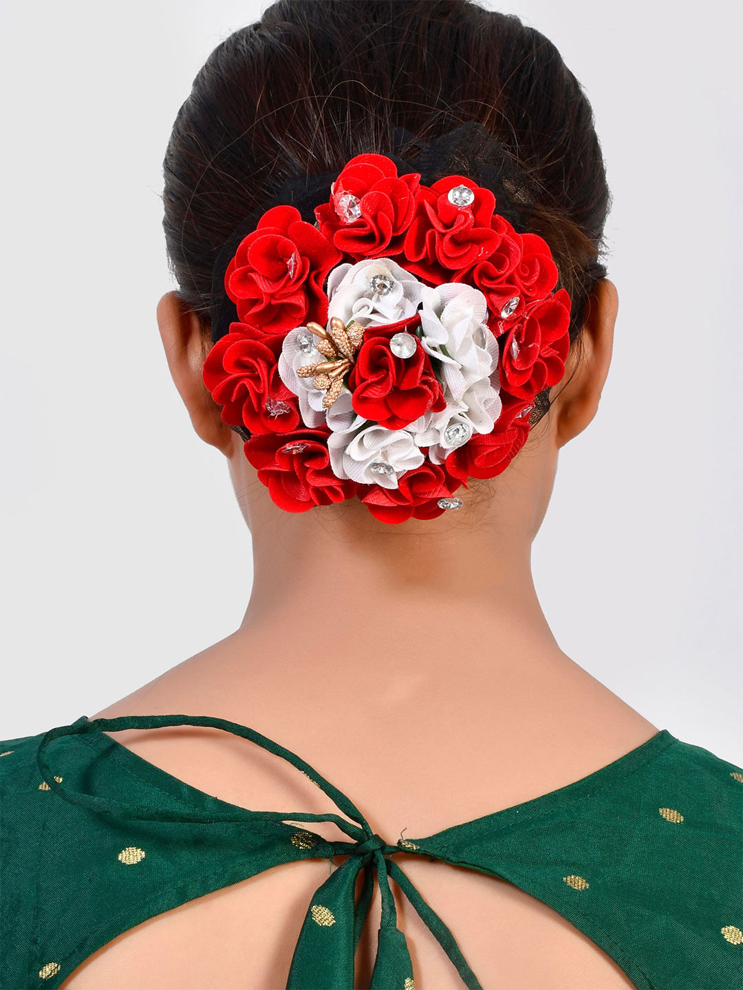 Silvermerc Designs Women Red & White Crystal Embellished Juda Bun Cover