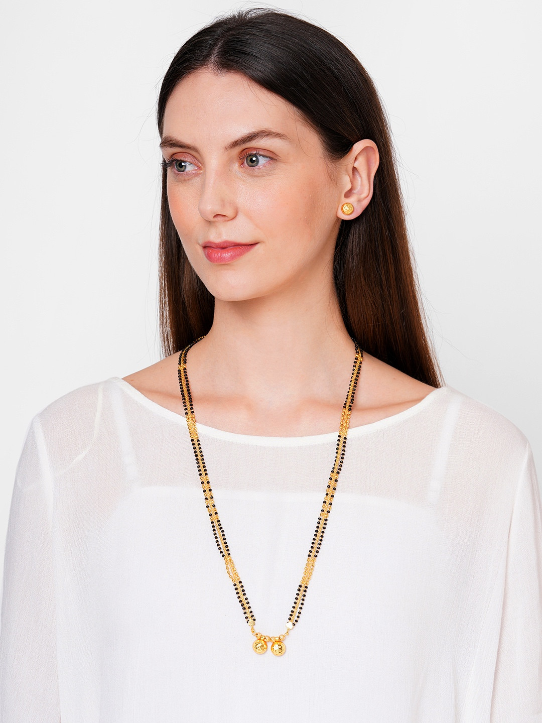 Digital Dress Room Black & Gold Toned Alloy Gold Plated Beaded Mangalsutra Set