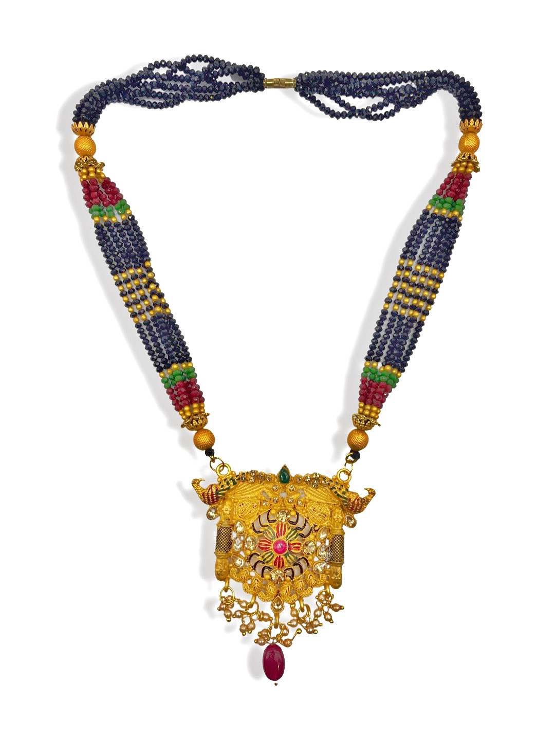 Digital Dress Room Gold-Plated & Green Crystal Beads Mangalsutra