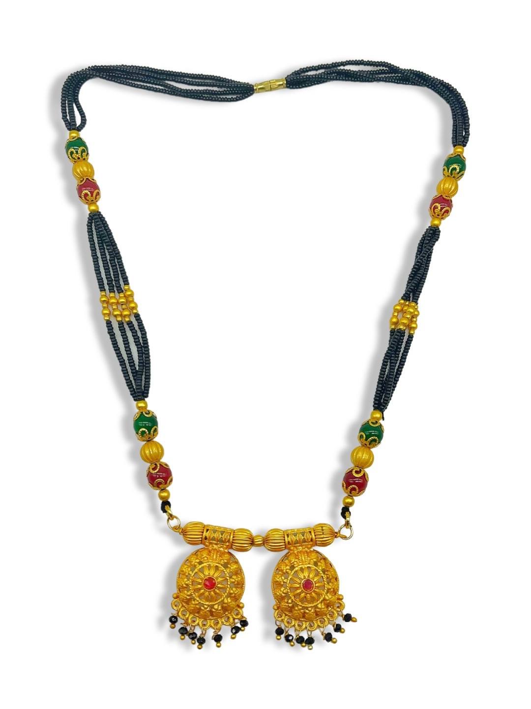 Digital Dress Room Gold-Plated & Black Beaded Maharashtrian Style Vati Mangalsutra