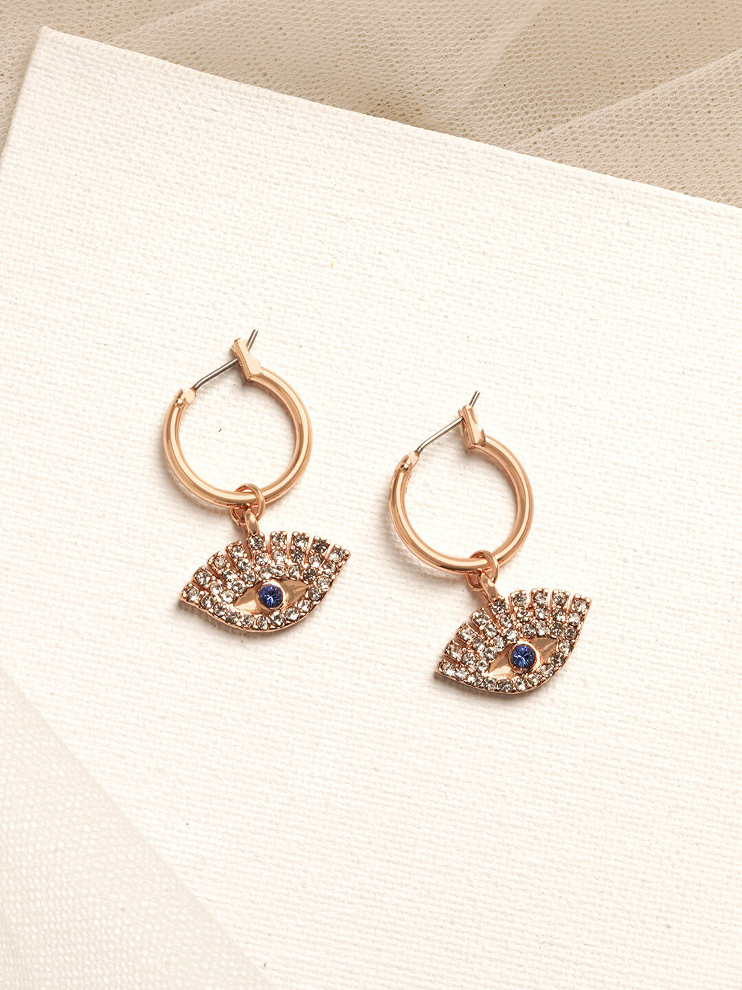 JOKER & WITCH Gold-Toned & Blue Contemporary Sparkle Blue Evil Eye Drop Earrings