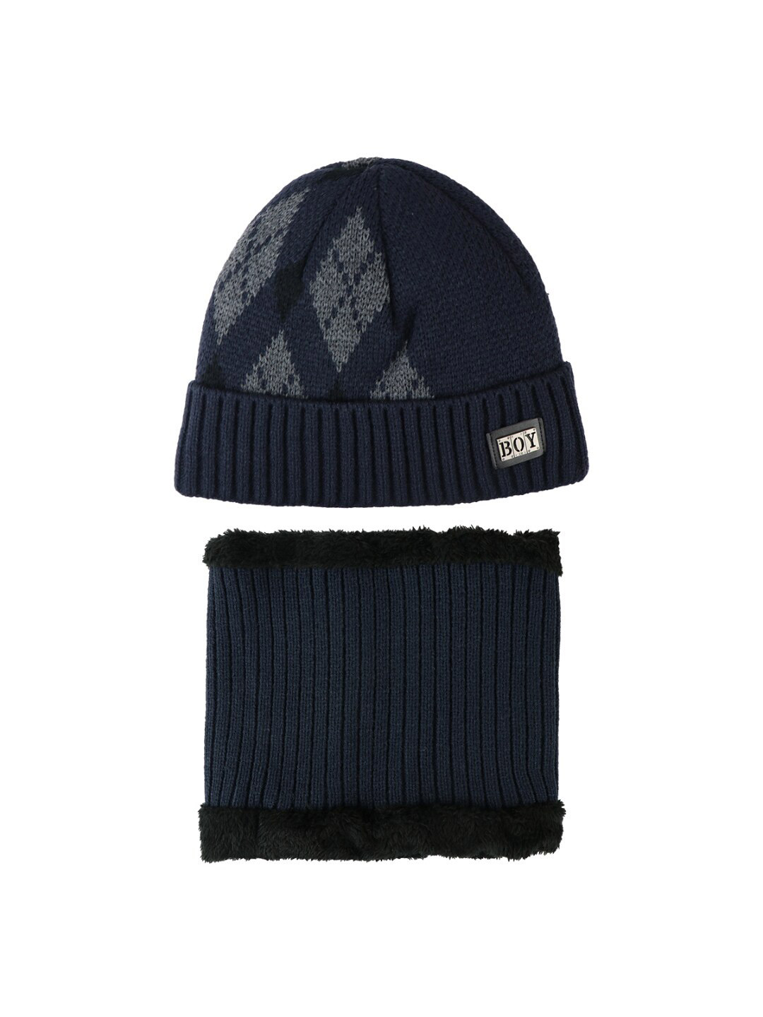 iSWEVEN Unisex Navy Blue Woolen Beanie  with Neck Warmer Scarf
