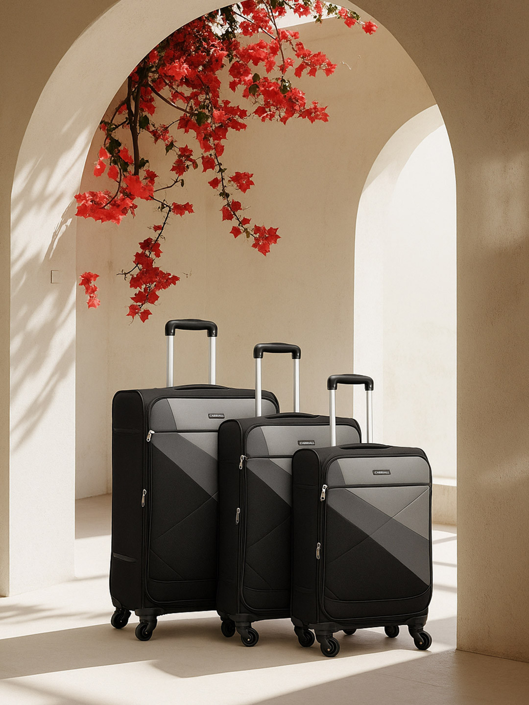 CARRIALL Set Of 3 Vista Colourblocked Soft-Sided Trolley Suitcases