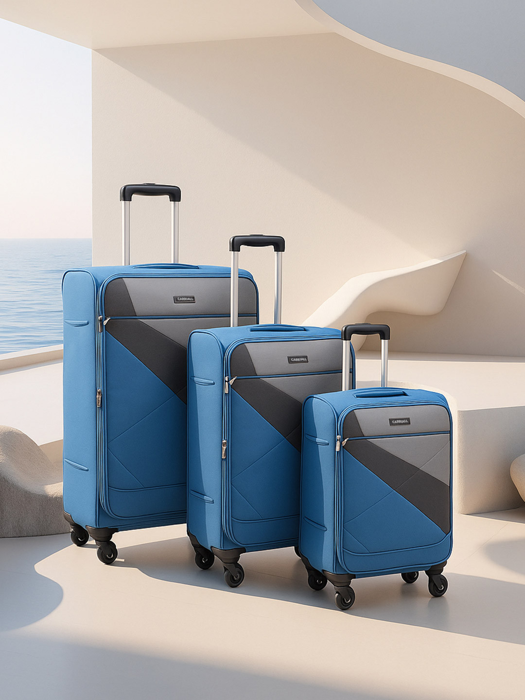 CARRIALL Vista Pack of 3 Colourblocked Luggage Trolley