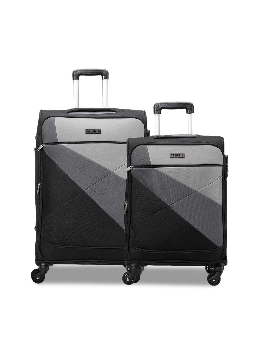 CARRIALL Set Of 2 Black & Grey Colourblocked Soft-Sided Trolley Suitcases