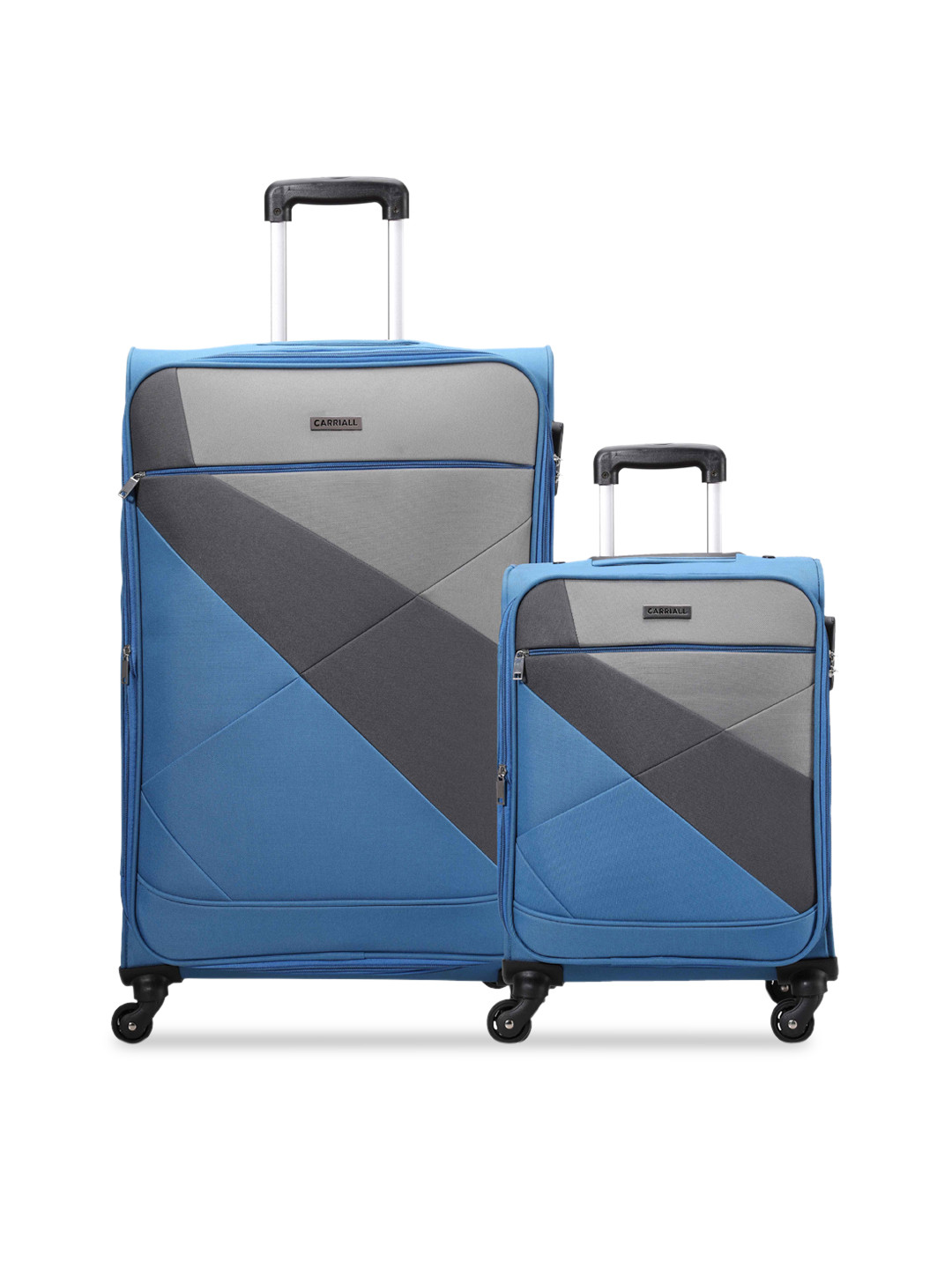 CARRIALL Set Of 2 Blue & Grey Colourblocked Trolley Bags