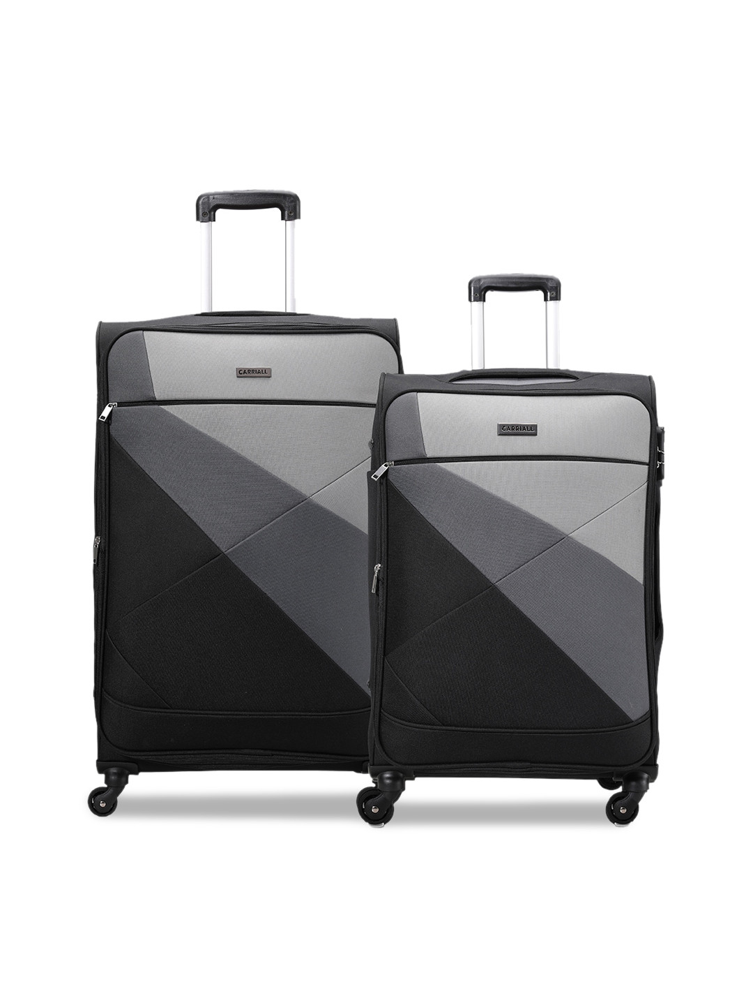CARRIALL Set Of 2 Black & Grey Colourblocked Soft-Sided Trolley Suitcases
