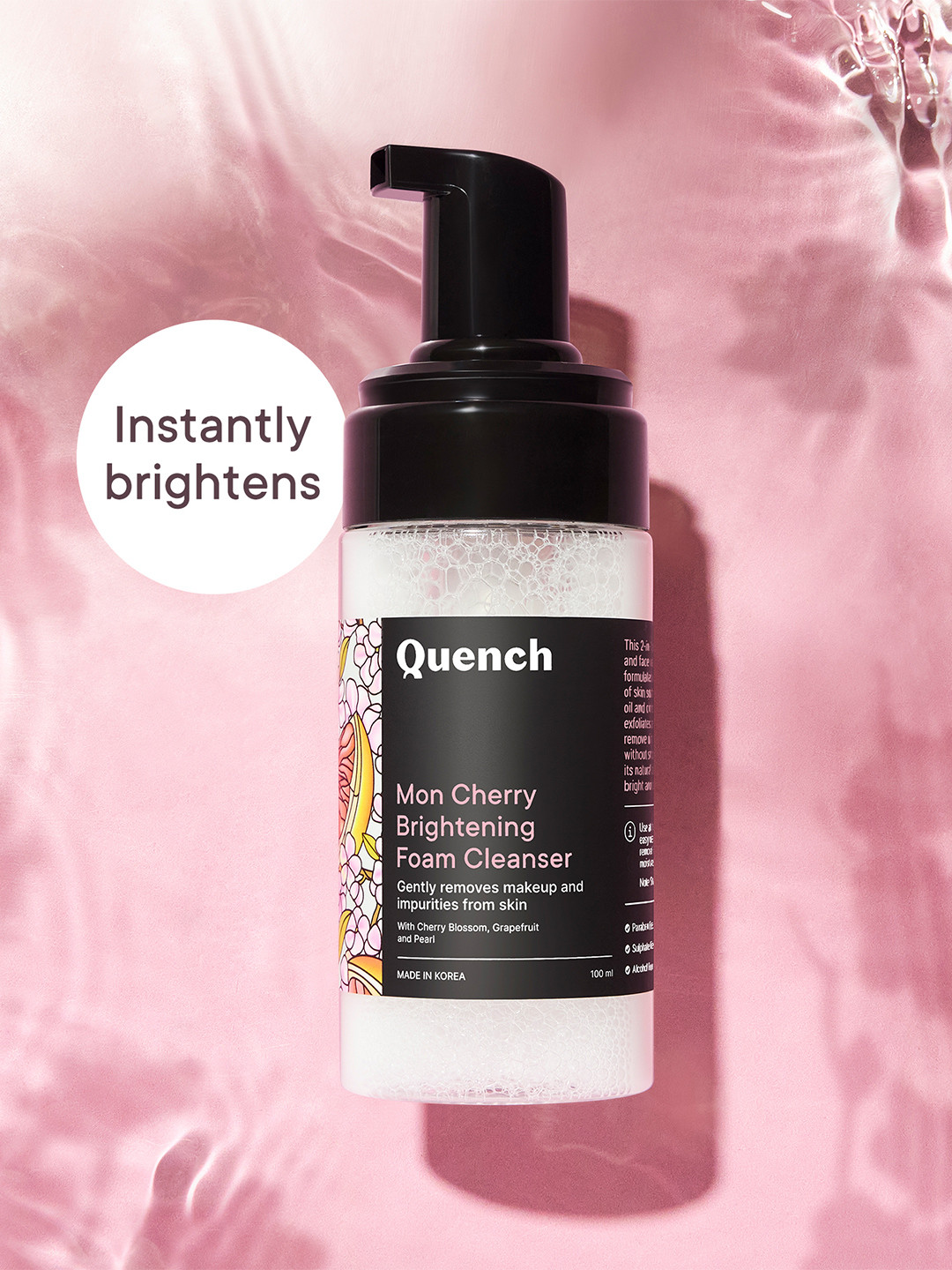 Quench Brightening Foam Cleanser with Cherry Blossom & Vitamin E for Glowing Skin-100ml