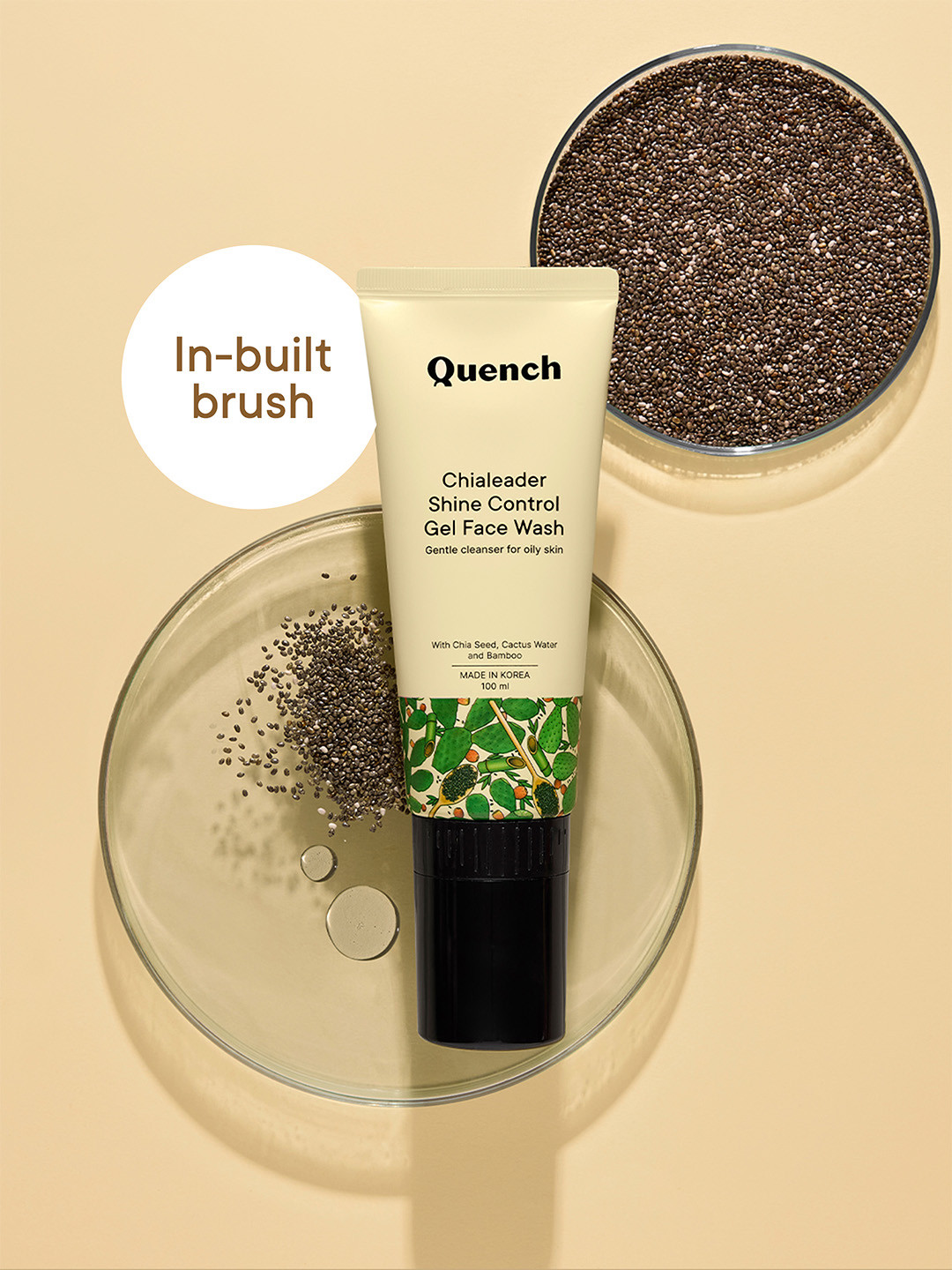 Quench Shine Control Gel Face Wash with In-built Silicone Brush-100ml