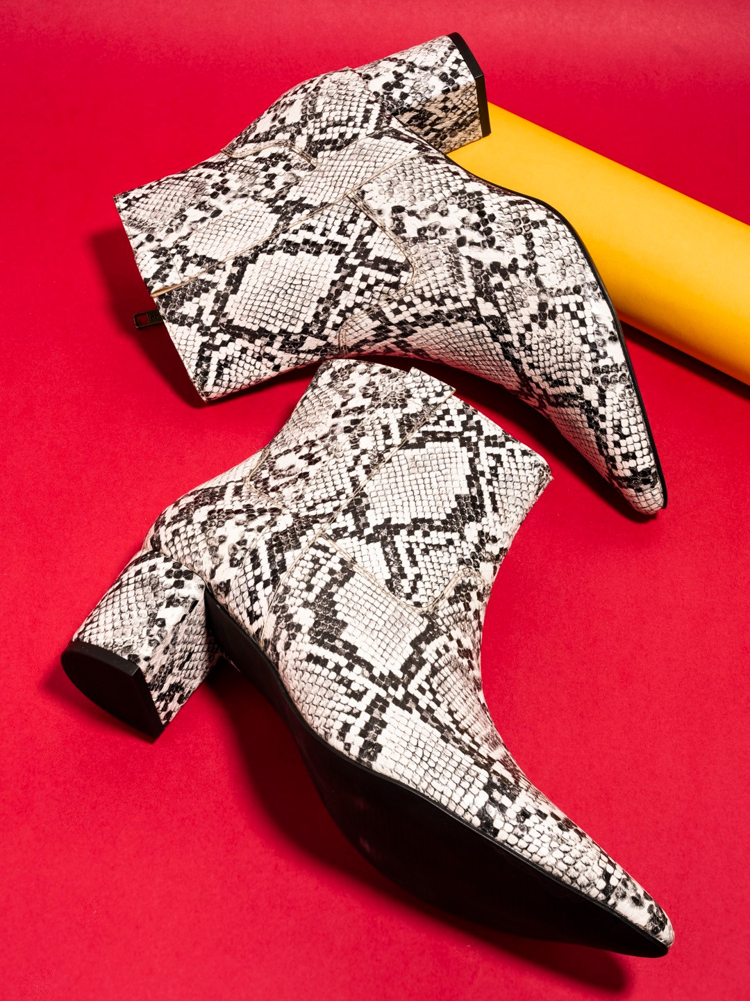 El Paso White Printed High-Top Block Heeled Boots