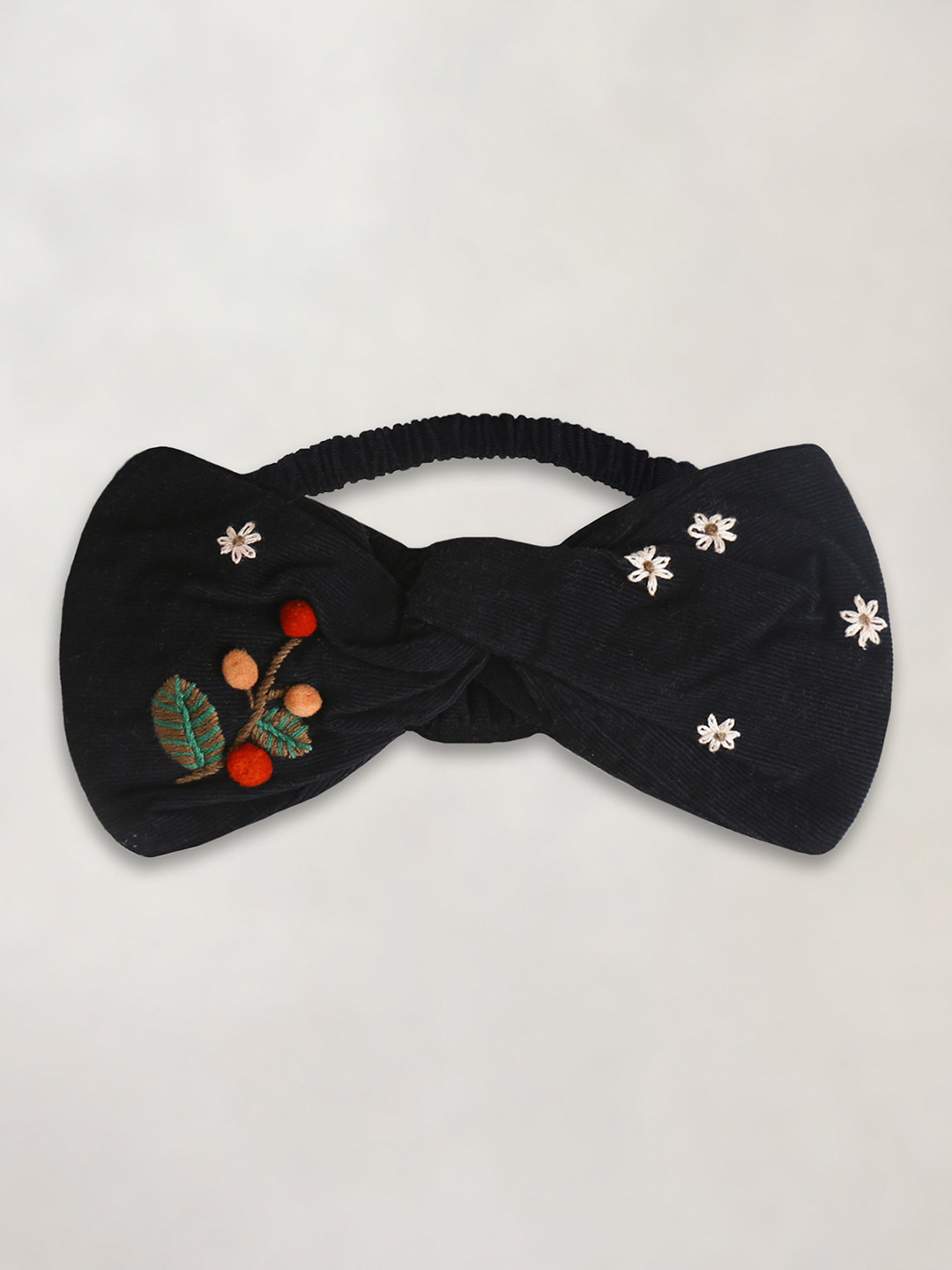Cherry Crumble Girls Black Embroidered Cotton Chill Wrap Headband