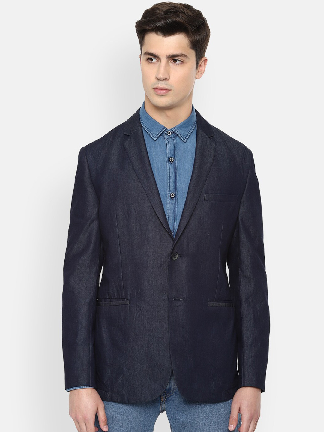 Van Heusen Men Navy Blue Slim-Fit Single-Breasted Blazer