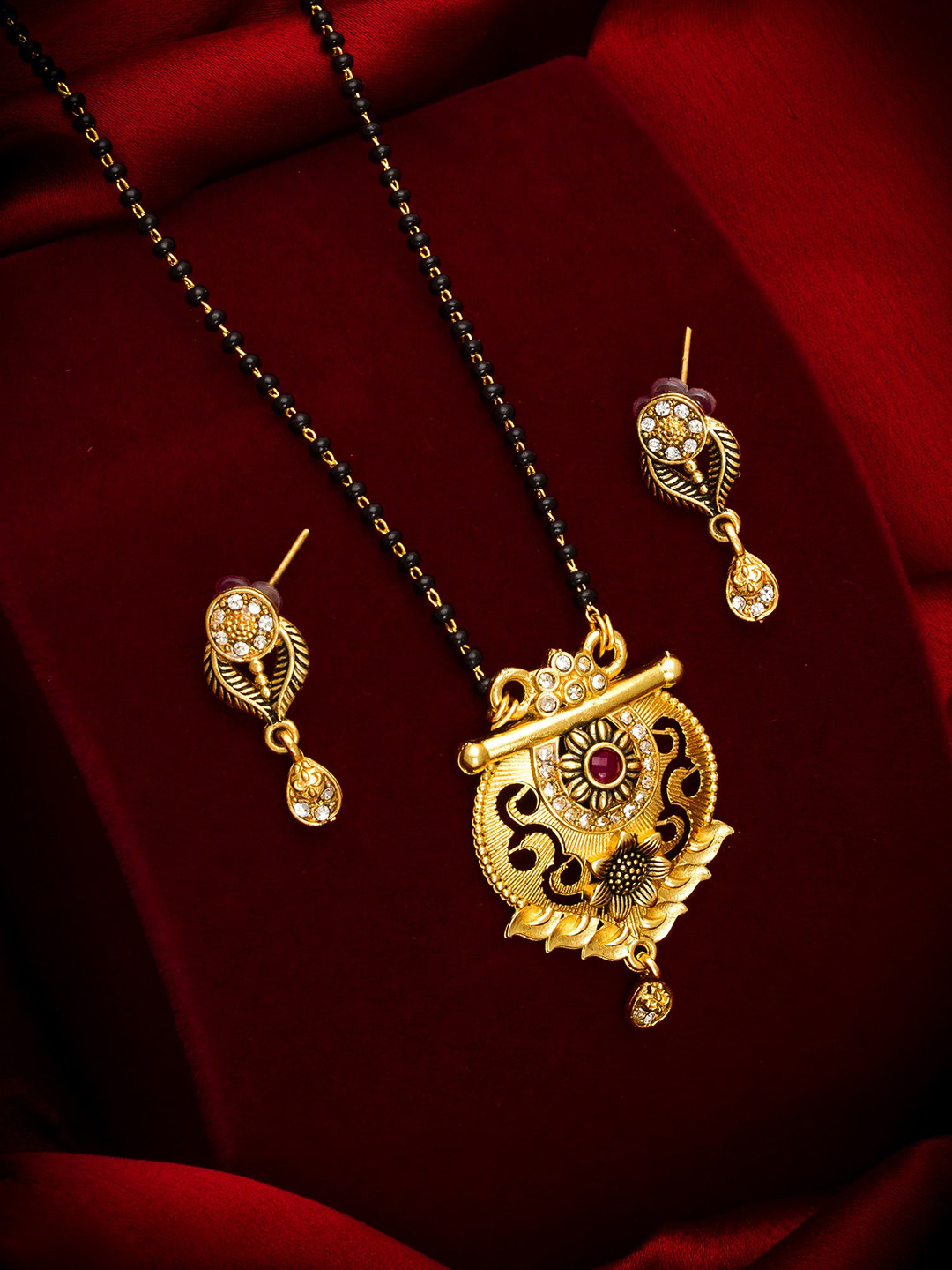Aadita Gold Toned Pearl Mangalsutra with Earrings