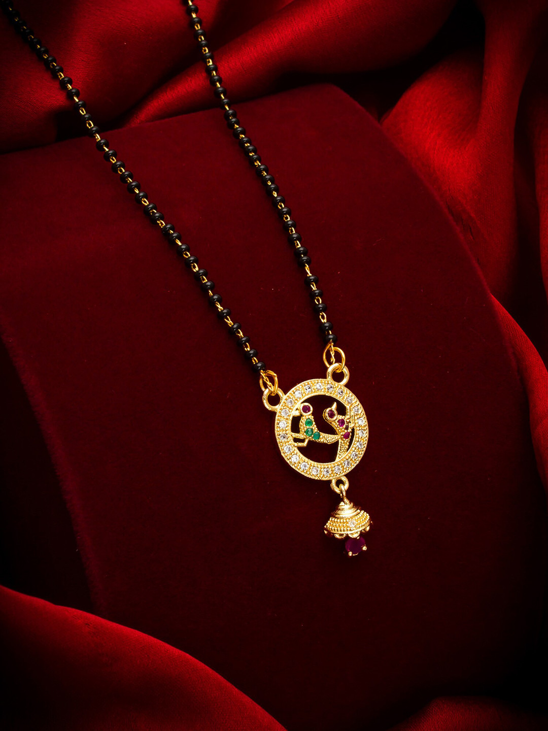 aadita Gold-Plated & Black American Diamond Mangalsutra