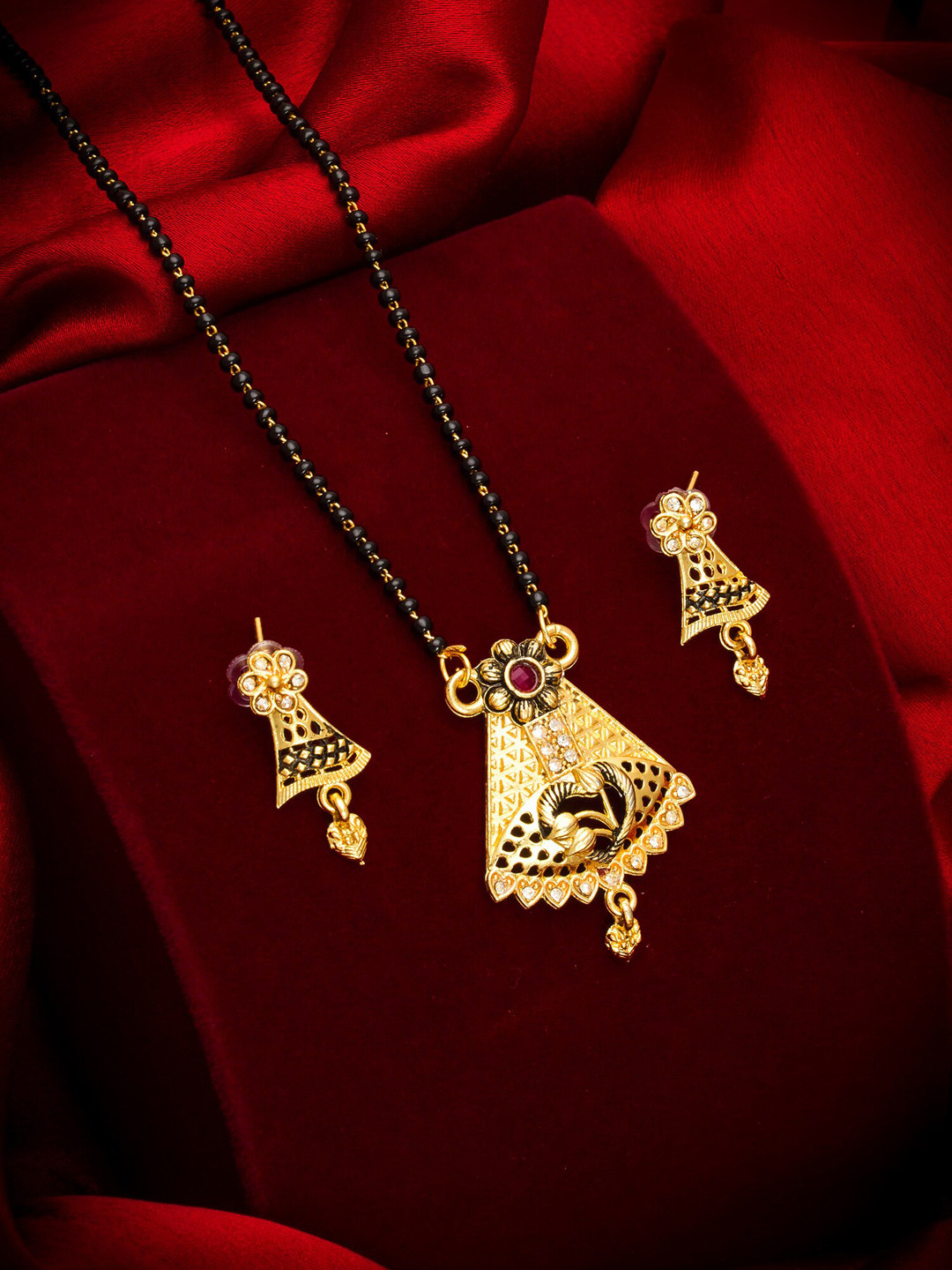 Aadita Gold Tone Pearl Mangalsutra with Earrings