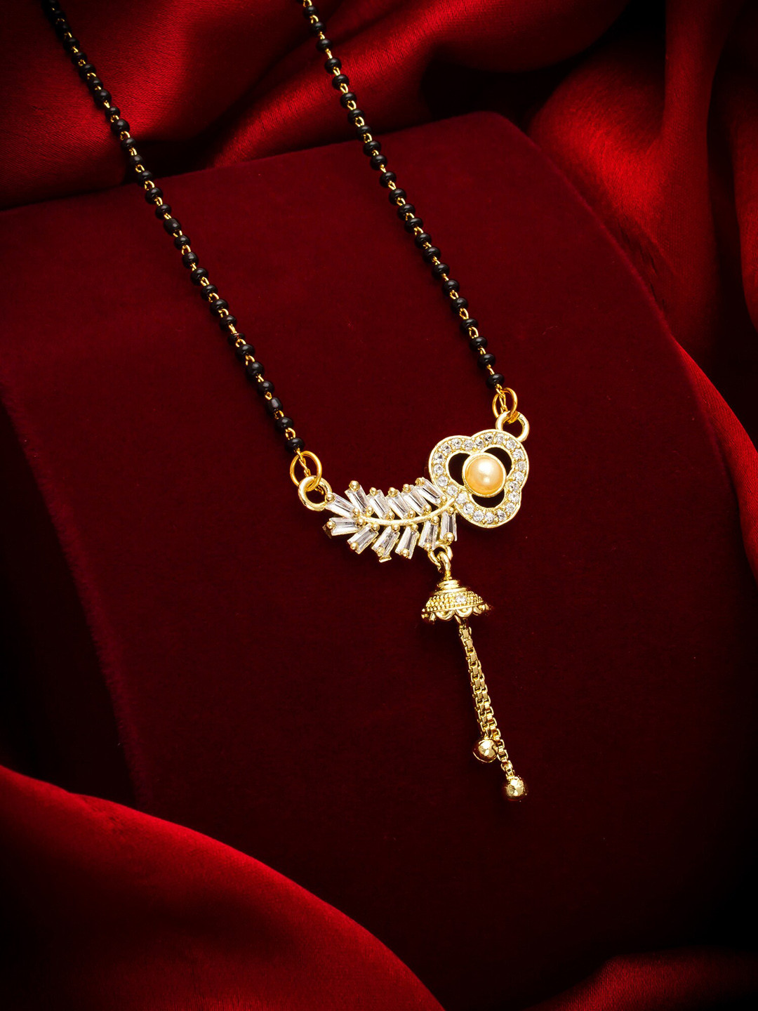 aadita Gold-Plated & Black American Diamond Mangalsutra