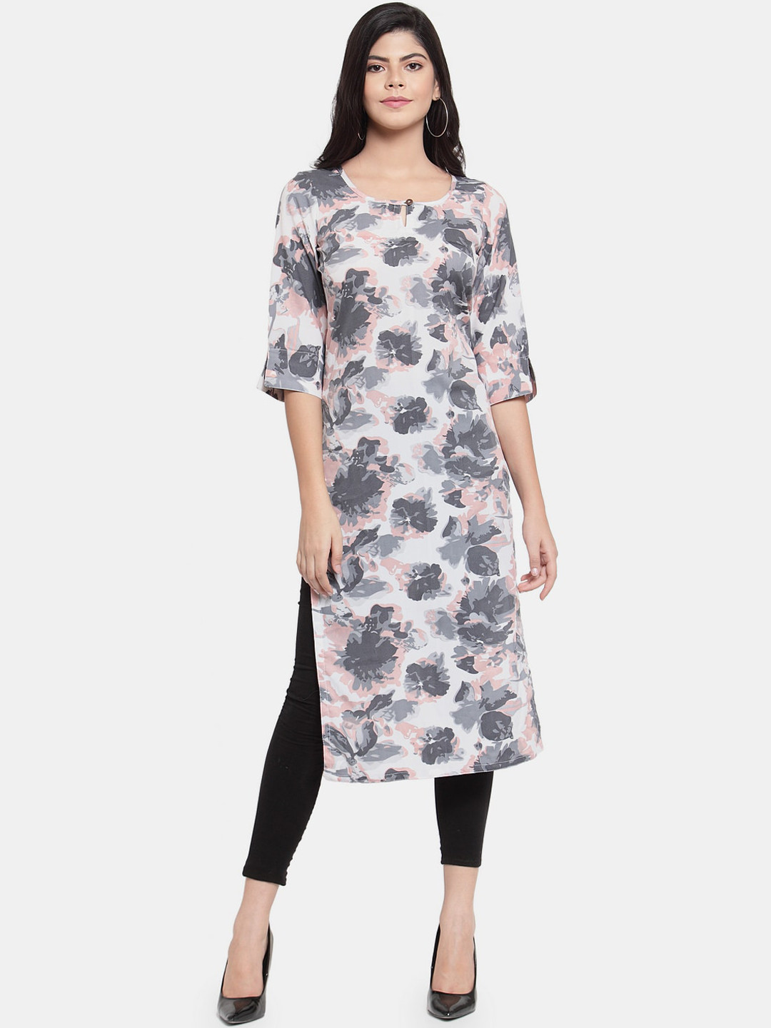 Enchanted Drapes Women Grey Floral Printed Kurta