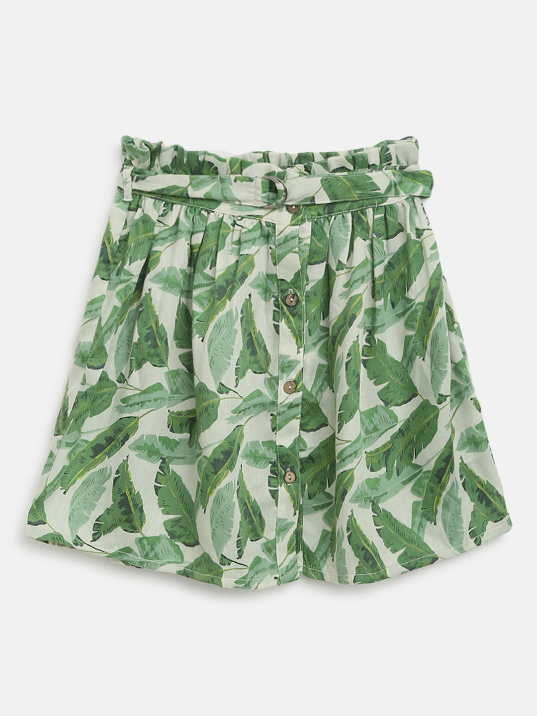 am ma Girls Green & Beige Printed Flared Skirt