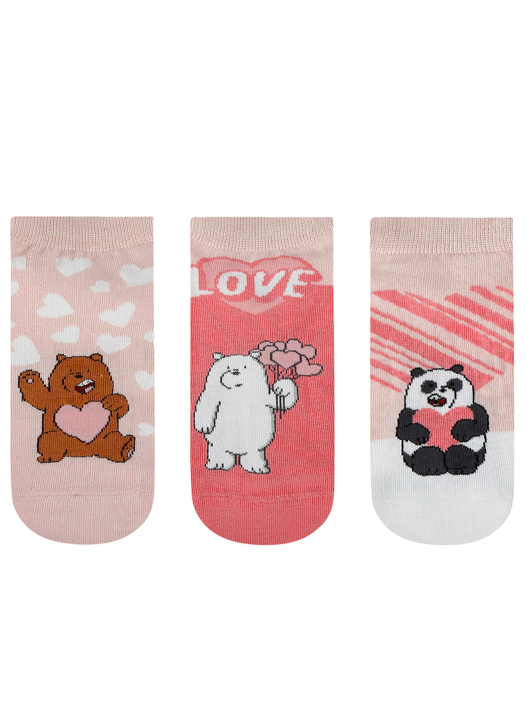 Socksxpress x We Bare Bears Women Pink & White Pack of 3 Patterned Ankle Socks