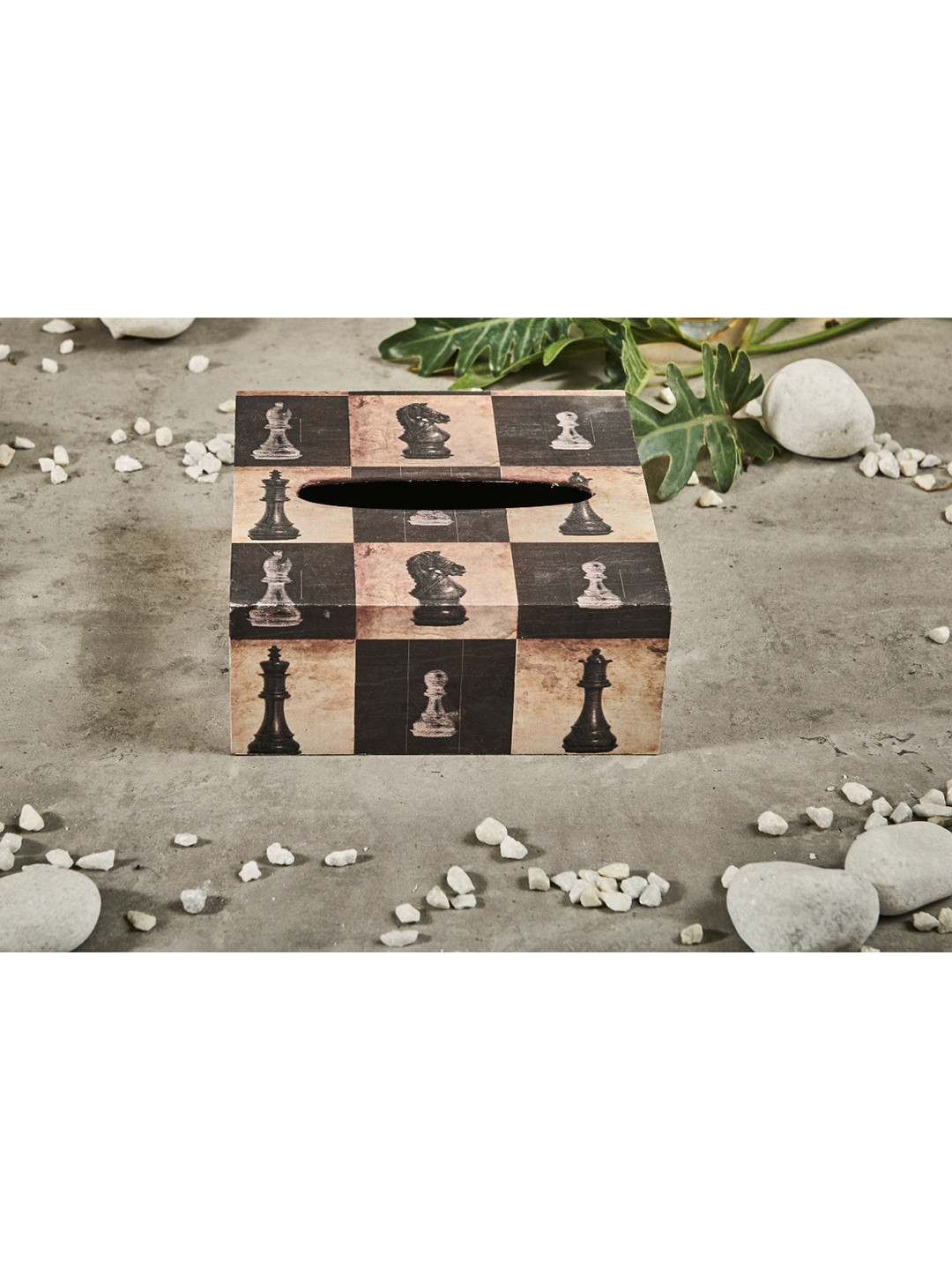 A Tiny Mistake Black & Beige Checked Wooden Tissue Holder