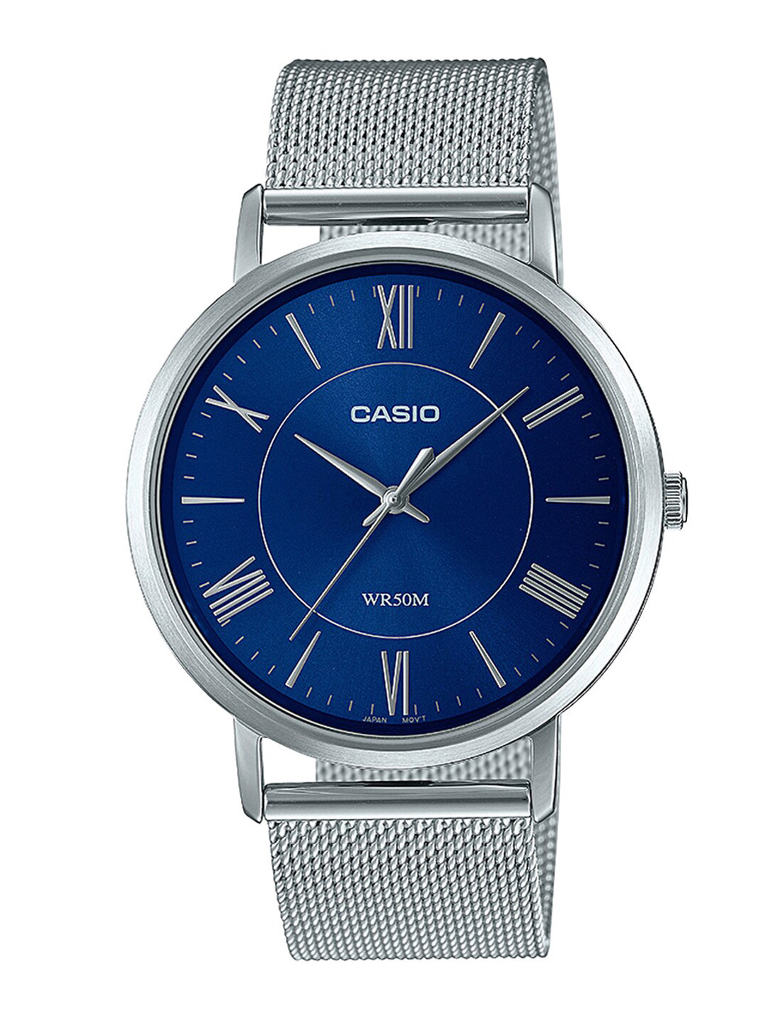 CASIO Men Blue Patterned Dial & Silver Toned Bracelet Style Straps Analogue Watch -A1918